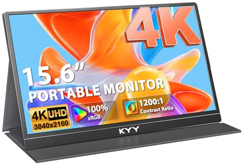 KYY 15.6 4K Portable Monitor for UHD IPS Laptop 3840X2160 External Display with 100% sRGB Gaming Screen and HDR for PS5/4 Xbox Switch Laptop with Speakers, VESA Compatible