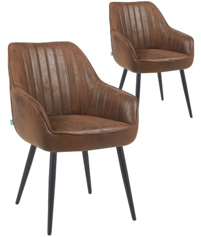 DUBI Möbel Esszimmerstühle 2er Set mit Taschenfederkern, hoher Sitzkomfort, bis 150 kg belastbar, Wildlederoptik Braun, Robustes schwarzes Metallgestell, modernes Design, Modell Mika-Bela