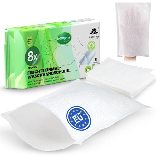 Harmony Care - 8 gants de toilette jetables doux en Spunlace pour adultes et bébés - Gants de toilette jetables extra épais et résistants à l'irritation - Humides