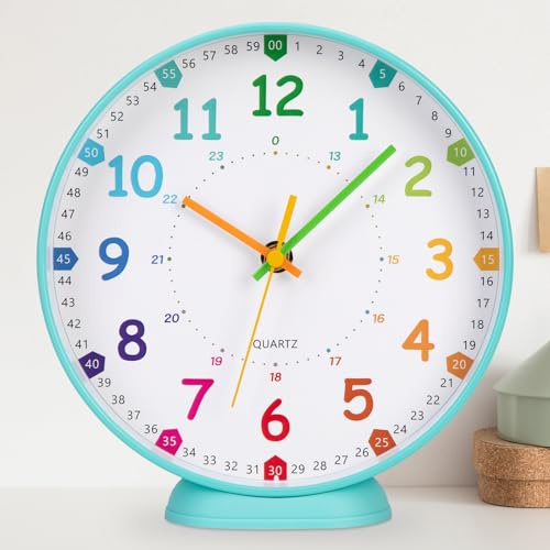 VIVILINEN Lernuhr Kinder Wanduhr Kinderzimmer Lautlos 20cm Wanduhr ohne Tickgeräusche für Schulanfänger, Jungen und Mädchen, Einschulung Geschenk