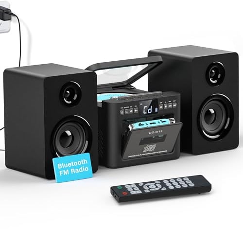 Greadio Sistema stereo con lettore CD e registratore Cassette, altoparlante da 40 W con Bluetooth 5.1, lettore di cassette con radio FM, USB, TF, AUX, telecomando, attrezzatura musicale HiFi