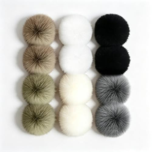 HSUYUN 12 Stück Bommel für Mütze, 10CM Fellbommel für Mützen, mit Elastischer Schlaufe, 6 Farben Mützenbommel, Kunstfell Bommel, für Hüte, Schlüsselanhänger