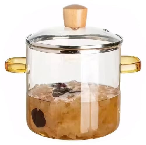 Marmite en verre, marmite en verre de 2, 3 L avec couvercle Soupière à double poignée transparente à haute teneur en borosilicate avec couvercle pour pâtes, lait, ragoût, café clair