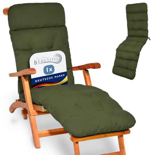Beautissu Liegenauflage Deckchair Sonnenliegen Liegestuhl Gartenmöbel | 200x50cm 8cm Dicke Polsterung Olivgrün Auflage Sonnenliege Liegestuhl Polster Schaumflockenfüllung Gartenmöbel Flair DC