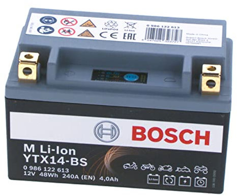 Bosch 0986122613 - Batteria per motocicli - 12V 240A 4Ah ioni di litio a 12Ah Plomo-Ácido - Adecuada para motocicletas, motos, enduros, scooters, quads, motos de agua - BTX12-BS, BTX12A-BS, BTX14-BS