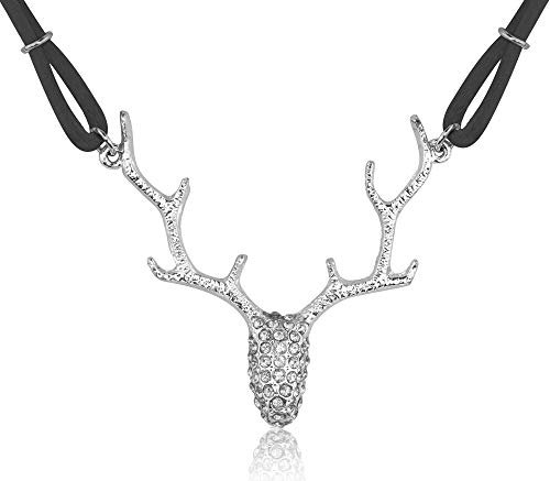 LUISIA® Halskette Nicola mit Strass Hirschkopf und Kristallen von Swarovski® - Schwarz