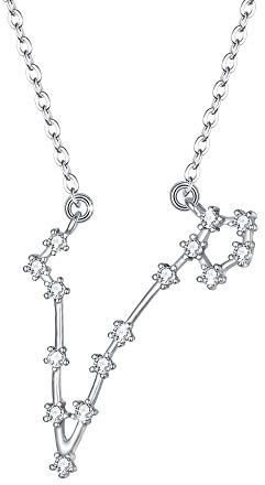 Clearine Halskette Sternzeichen 925 Sterling Silber CZ- Fische Sternbild 12 Horoskop Astrologie Anhänger Kette klar für Damen Mädschen