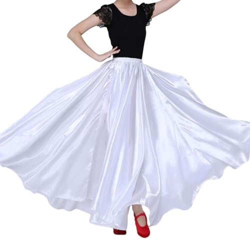 Baisdan - Gonna in Raso per Danza del Ventre, Costume da Festival, Gonna Lunga e Ampia, Bianco, Taglia Unica