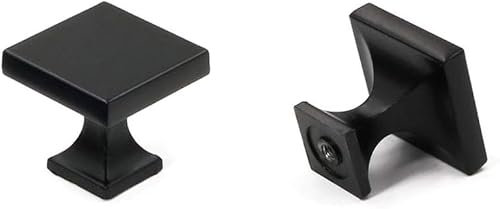 LONTAN 10 Pack Black Square Cabinet Knobs Zinc Alloy Black Cupboard Knobs for Kitchen Drawer and Wardrobe Bathroom Shower