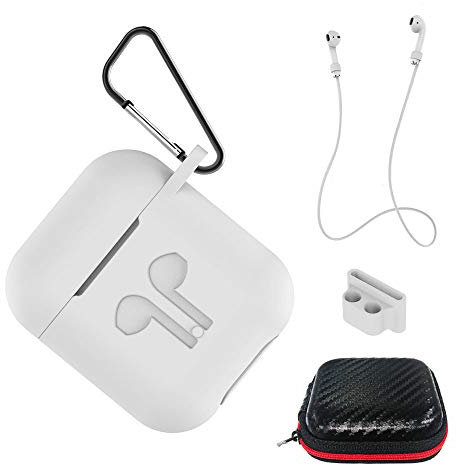 AICEK Custodia Compatiblile con AirPods 1 & 2 Cover Silicone Case per Apple AirPods Protective Accessori con Moschettone,Earpod Cover Bianco