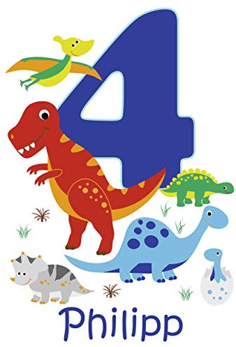 MissRompy Geburtstag DTF Bügelbild Dinos (875) für dunkle und helle Stoffe Zahl groß Aufbügler Alter Dinosaurier Dinos T-Rex Bügelbilder Applikation Aufbügelbild