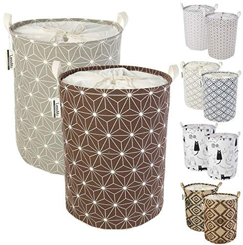 LessMo 2ST 17.7 Kordelzug Wäschekorb Lagerung Sorter, zusammenklappbare Pop-Up Wäschekörbe, wasserdichte Runde Baumwolle Leinen (Galaxis, Verdickte 19.7 / groß)
