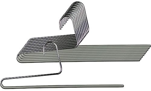 MAWA Hosenbügel, Set mit 10 platzsparenden Kleiderbügel, ideal für Jeans, Stoffhosen und Anzughosen, mit antirutschbeschichtetem Steg, 35 cm, Silber