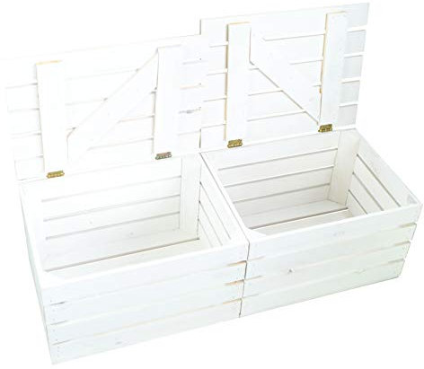 Kistenkolli Altes Land Obstkiste Holztruhe geflammt, weiss oder Natur mit Deckel 48 x 36 x 27cm Holzkiste mit Deckel Schatztruhe Aufbewahrungskiste (weiss, 2)