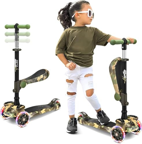 3-Rad-Roller für Kinder - Steh- und Kreuzfahrt-Kinderspielzeug Tretroller mit Verstellbarer Höhe, Rutschfester Plattform, Blinkenden Radlichtern, für Jungen/Mädchen im Alter von 2-12 Jahren - Hurtle