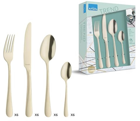Amefa AUSTIN CHAMPAGNER Besteckset 24-teilig | PVD-veredeltes goldenes Besteck Set | farbigesTafelservice 18/0 Edelstahl rostfrei | Besteck Set 6 Personen | Besteck gold spülmaschinenfest