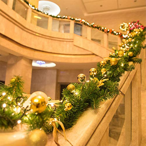 Weihnachtsgirlande Mit Beleuchtung Außen Batterie, Weihnachten Mit Led Weihnachtskranz Künstlich Tannengirlande Weihnachtsdeko Fenster Haustür Garten Balkon 2.7M (Gold)