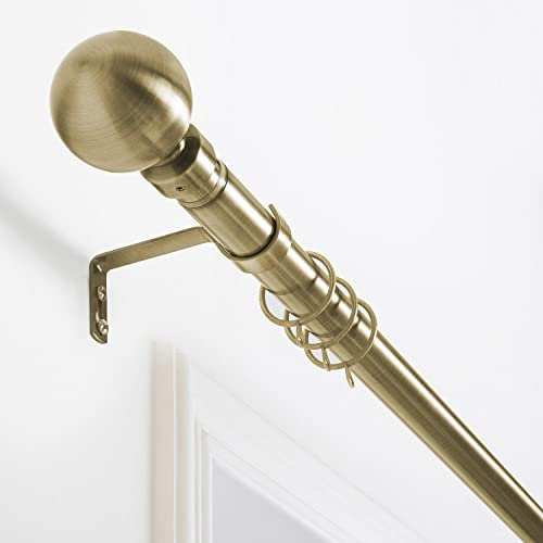 Oxford Homeware Curtain Poles Metal Extendable - Durable Plain Ball Curtain Pole Set Includes Finials, Rings, Brackets & Fittings (Antique Brass, 120-210 Cm, 48 Inches to 83 Inches)