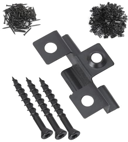 YORKING 100Pcs Composite Decking Clips 8mm Fastener Board Clip Composite Decorative Plate Hidden Fixing Fastener Metal Clip with 100 Stainless Steel Screw for Woodworking Floor Fixing