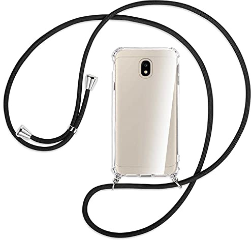 mtb more energy® Handykette kompatibel mit Samsung Galaxy J3 2017 (SM-J330, 5.0'') - schwarz - Smartphone Hülle zum Umhängen - Anti Shock Full TPU Case