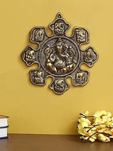 9 Varianten von Lord Ganesha Golden Metal Wandbehang