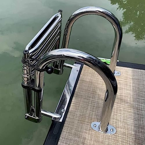 Foldable dock ship ladder with 4 levels, foldable stainless steel platform floating ladder, suitable for docks/swimming pools/oceans