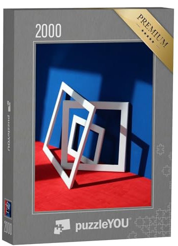 puzzleYOU: Puzzle 2000 Teile „Stilleben: weiße Rahmen auf blau-rotem Hintergrund“ – aus der Puzzle-Kollektion Fotokunst
