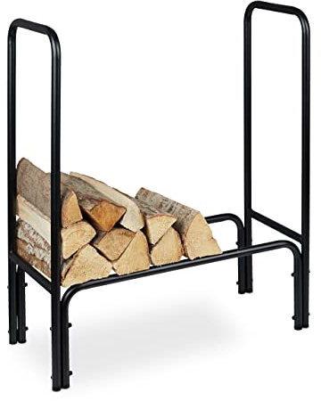Relaxdays Kaminholzregal, Metall, HBT: 85 x 72 x 30 cm, Regal für Brennholz, innen & außen, Holzstapelhilfe, schwarz