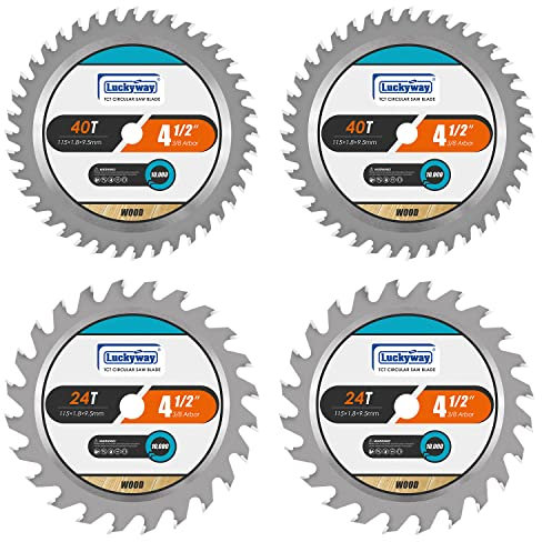 Luckyway 4-Pack 4-1/2 Inch 24T&40T with 3/8 Inch Arbor TCT Circular Saw Blade for Cutting Wood