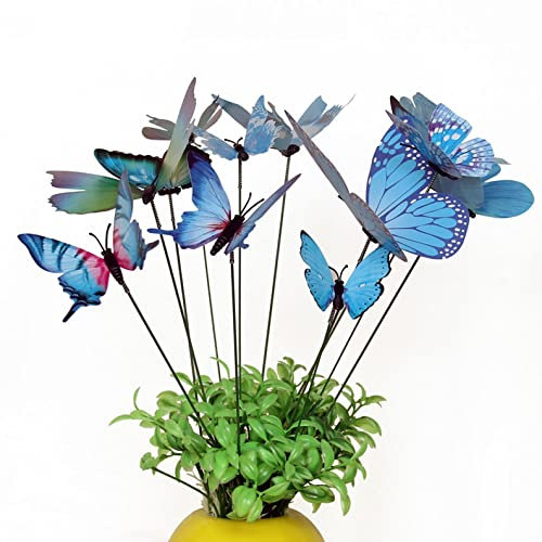 Schmetterlinge Deko Gartendeko, 12 Stück Schmetterlinge Stangen Pflanzkasten Dekoration Garten Ornamente Topfstecker Dekostecker Blumentopf PVC, Bunt für Garten, Terrasse, Pflanztopf, Home