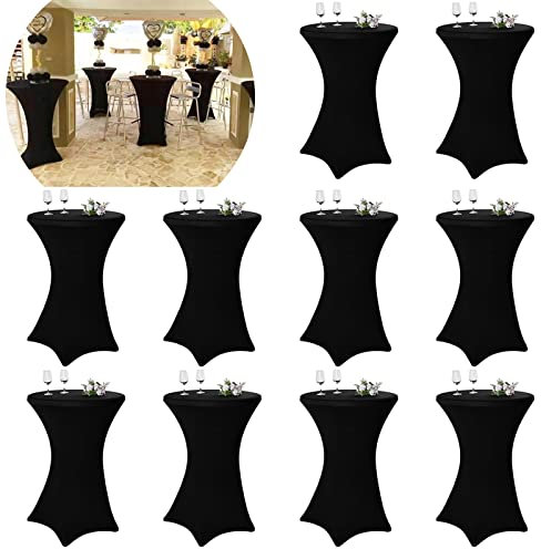 10er-Set Stretch Stehtisch Husse für Bistrotisch Ø 80-85 cm Elegante ,Verstärkung im Fußbereich,40°C Maschinenwäsche ,Stretch-Husse Schwarz Hussen für Stehtische und Bistrotische(80×110cm,Schwarz)