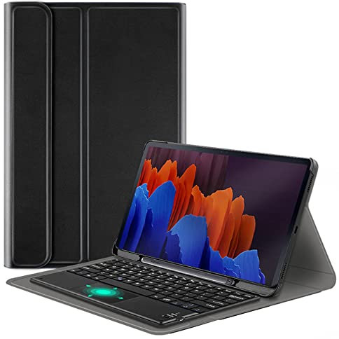 Chstls Funda Teclado con Touchpad para Samsung Galaxy Tab S8 Plus 2022 / S7 FE 2021 / S7 Plus 2020 12.4 Pulgadas, Carcasa Estuche con Magnético QWERTY-US Teclado Bluetooth Inalámbrico Removible, Negro