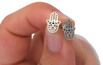 ⊹⊱✿ SILBER HAND EDELSTAHL STECKER ✿⊰⊹ silberfarbene Ohrringe, Fatimas Hand, Hamsa, antiallergisch, Stecker