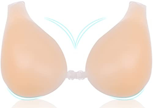 Keyck Soutiens Gorge Adhesif Dos Nu Femme Bras sans Bretelles Push-Up Silicone Soutien Gorgé Transparent Invisible Réutilisable Coque Poitrine Sticky Bra pour Mariage, Maillot Bain, Robes Bal, D Cup