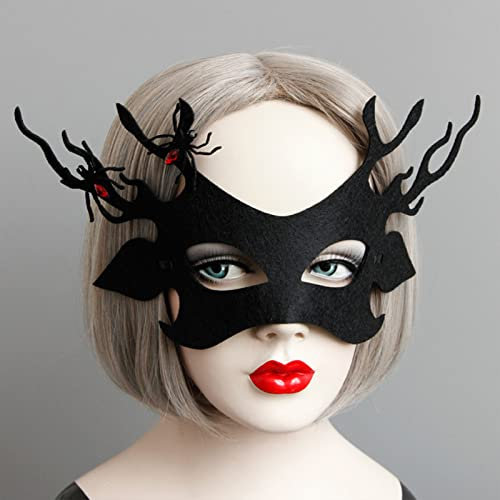 Duffire Halloween Spinnennetz Maske Frauen Maskerade Maske Schwarz Filz Augenmaske mit Spinne für Karneval Ball Dress Up Party