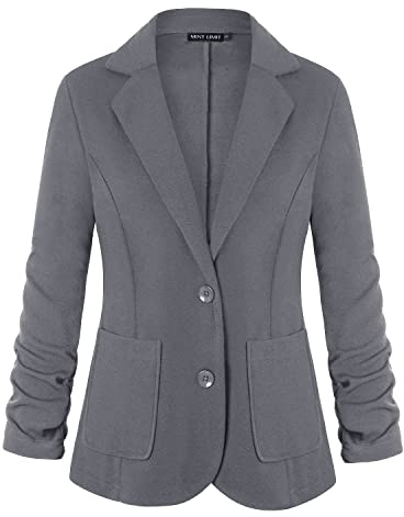 MINTLIMIT Womens Casual Basic Work Office Cardigan Tuxedo Blazer Boyfriend Jacket Open Front Grey L