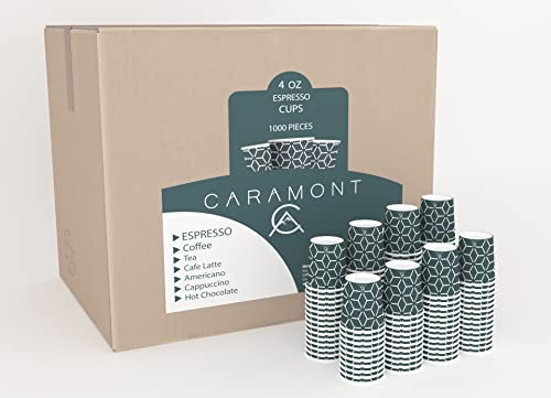 Caramont, 1000 Stück Espresso Pappbecher, Einwegbecher, 4 Oz Coffee to go becher,Pappbecher,Kaffebecher, für heißen und kalten Getränken, ideal für Kaffee, Tee, Geburtstag etc