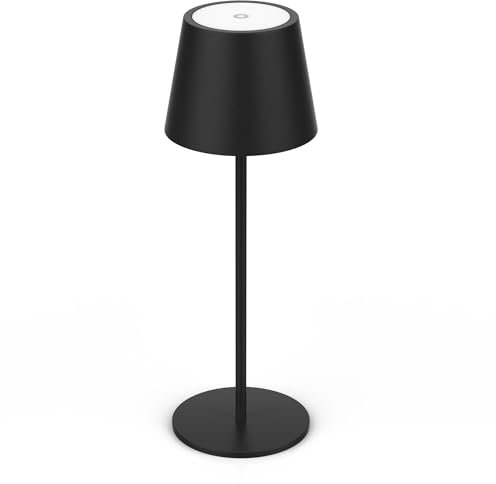 Neoglint 35 cm Lampada da Tavolo Senza Fili Ricaricabile - Portatile, 3 Temperature di Colore, 3600 mAh Ricaricabile - Ideale per Camere da Letto, Ristoranti, Bar, Picnic, Campeggio (Nero)