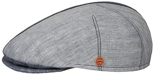Mayser Jasper Twotone Flatcap Fischgrat Made in EU Herren Frühling Sommer blau 60 cm