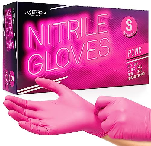 JFA Medical Small Size Disposable Powder Free Pink Nitrile Gloves - Box of 100