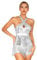 TTAO Damen Pailletten Tanz-Body Ballettbody Ärmellos Glitzer Gymnastikbody Ballett Trikot Leotard Latein Overalls Turnanzug Ballettanzug Silber D XXL