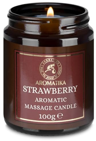 Massagekerze Erdbeere 100 g - Sojawachs Kerze - Duftkerze mit Kokos- und Mandelöle - Vanille Oleoresin - Aroma Kerze - Entspannung - Körperpflege - Aromatherapie