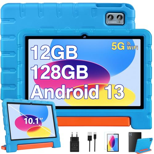 ZIOVO Tablet 10 Pollici Android 13, 12GB RAM+128GB ROM(TF 1TB), 5G WiFi, Octa-Core 2.0 GHz, BT 5.0/8+5 MP/6000mAh/Widget/Per Bambini, Con EVA Caso - Blu