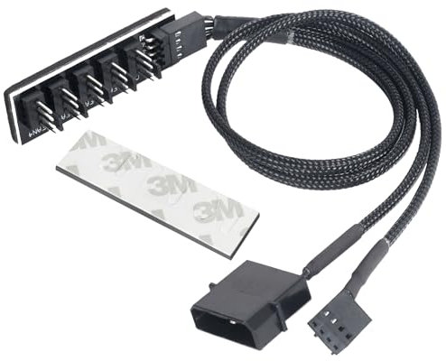 PWM Fan Hub, PC CPU Cooling 4 PIN/3PIN Fan Power Cable Hub Splitter Adapter Sleeved PWM Case Fan Splitter for 12V Desktop Computer Cooler Case Fans 1 to 5 Way (15.7 Inch)