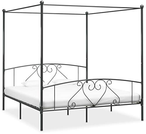 Homgoday Himmelbett, grau, aus Metall, 180 x 200 cm, Bettgestell mit Rahmen, Rahmen, modernes Bett, für Schlafzimmer, Wohnzimmer, Bett