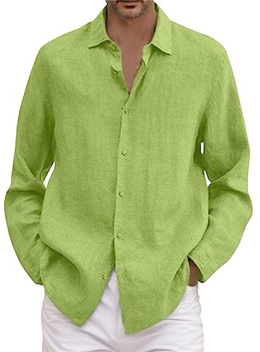 ADMAY Chemises bleues à manches courtes pour homme - En coton et lin - Solide - Décontractée - Grande taille - Col rabattu - Chemise à manches longues - Chemise à carreaux - Rouge, jaune, XXXL