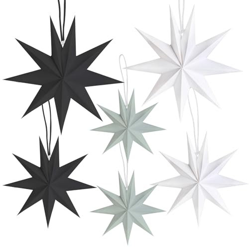 YUAENFI 6 Pz Stelle di Natale Decorazioni Natalizie Paper Star Stelle di Carta da Appendere Bianco Stelle 3D Decorative para Finestra Pendenti di Natale Soggiorno Matrimonio Festa