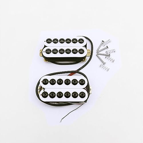 alljita Humbucker-Tonabnehmer für E-Gitarre, verstellbare sechseckige Stangen, Doppelspulen-Tonabnehmer mit starken Keramikmagneten zum Spielen von Punk, Invader-Stil, Halsteg-Tonabnehmer-Set (weiß)
