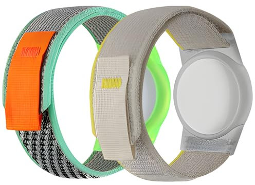 Airtag-Armband für Kinder und Erwachsene, 2er Pack, Anti-Kratz-Zauberband, Nylon, Airtag-Hülle, Anti-Verlust-Armband für Kleinkinder, Bequem und Verstellbar 10-15cm (Grün+remefarben)…