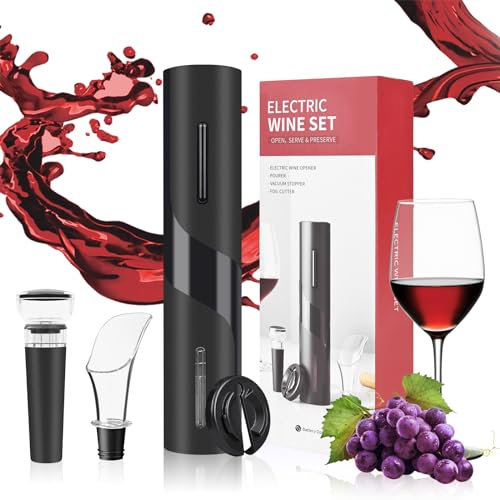 Weinsamkeit Tire Bouchon Électrique, 4 en 1 Set Ouvre Bouteille de Vin Automatique Tire-Bouchon sans-Fil avec Coupe-Capsule, Verseur Aérateur et Bouchon à Vide